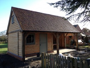 Oak framed 2 bay store and potting shed by Shires Oak Buildings