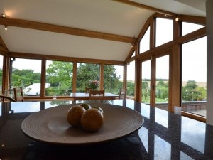 Oak framed garden room, internal view, by Shires Oak Buildings